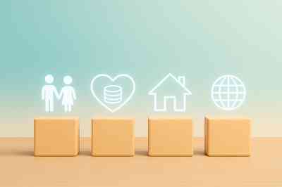 Icons zu Personen, Herz, Haus und Globus